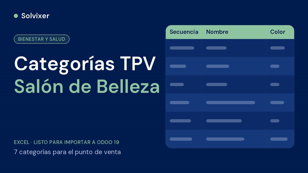 Categorías TPV Salón de Belleza